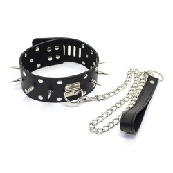 Leather Collar with leash, rivets, padlock & key
