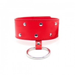 Leather Collar Red, with ring, padlock & key