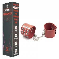 Riveted Leather Handcuffs - Red