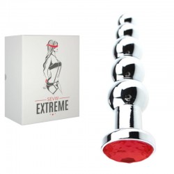 5 Ball Silver Buttplug with Red Crystal