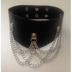 Leather Collar Black, with 5 chains
