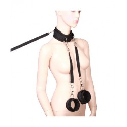 Collar with Handcuffs and Chain Black